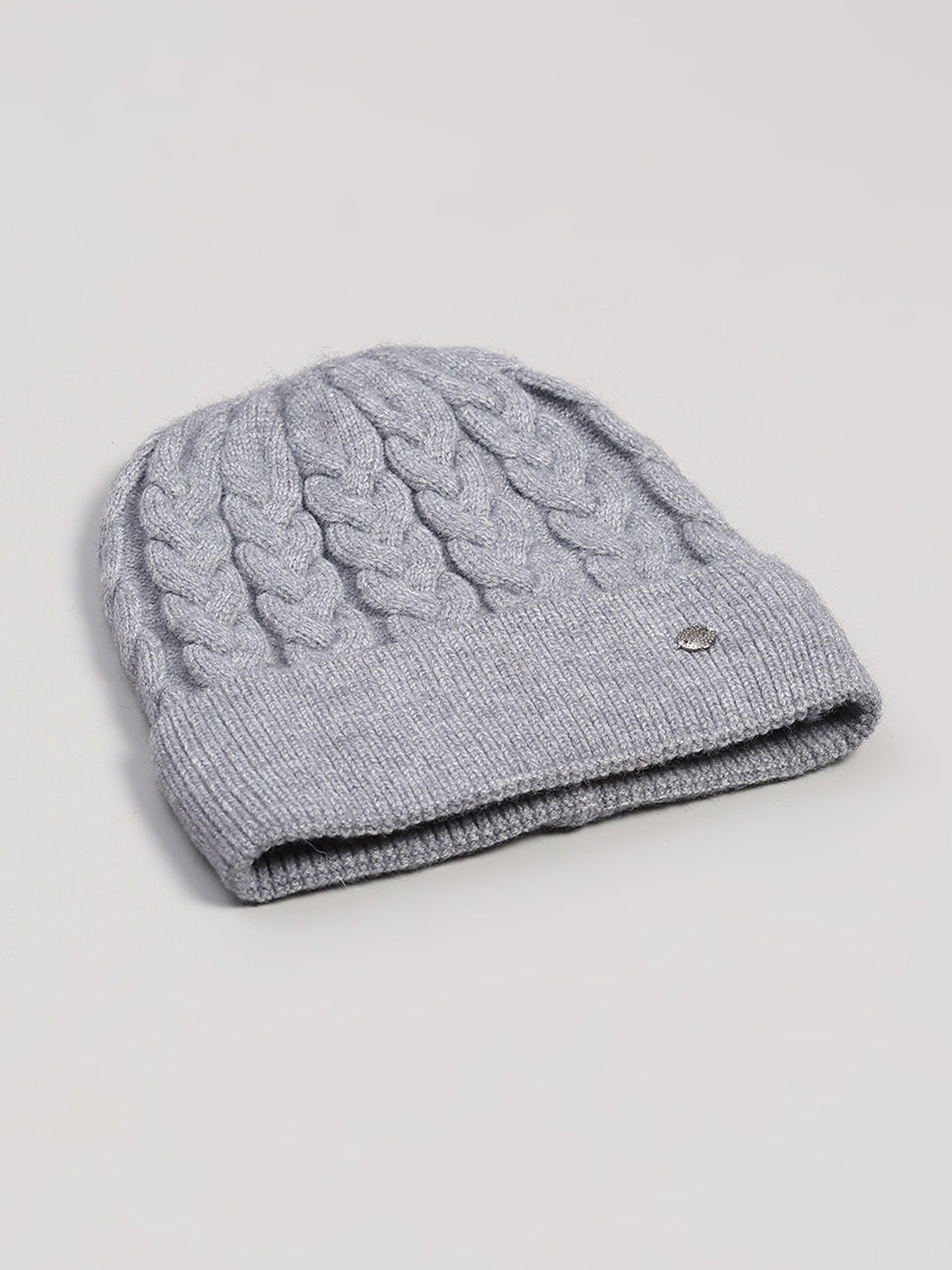 Women Grey Printed Blend Wool Cap