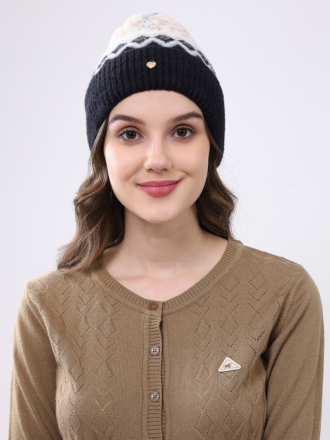 Women Black Self Design Blend Wool Cap