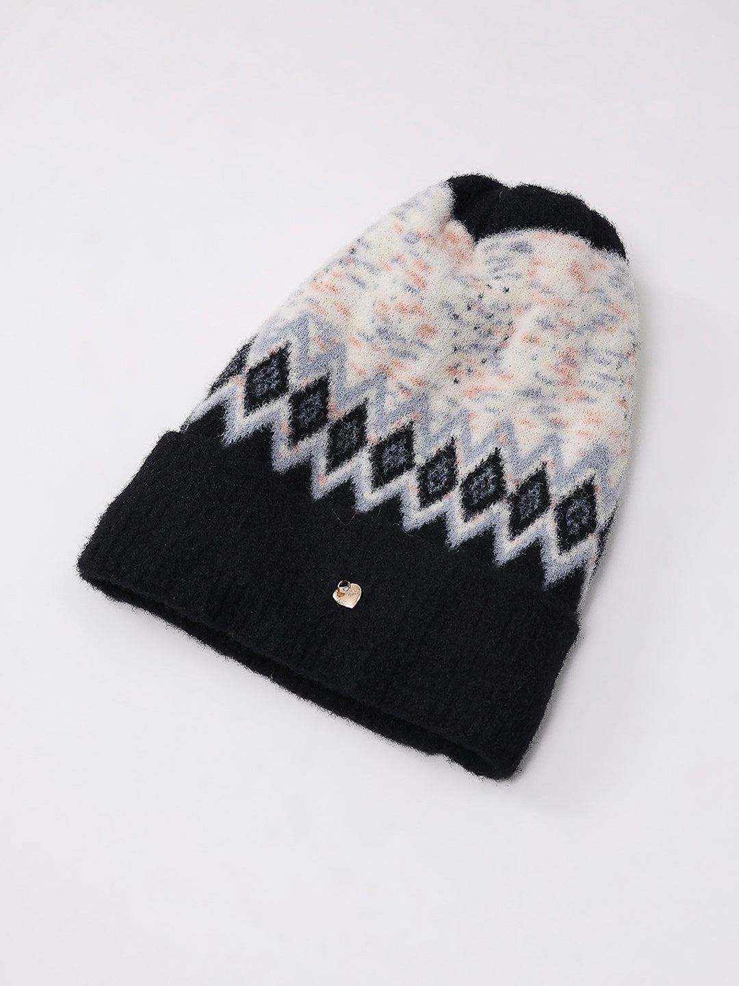 Women Black Self Design Blend Wool Cap