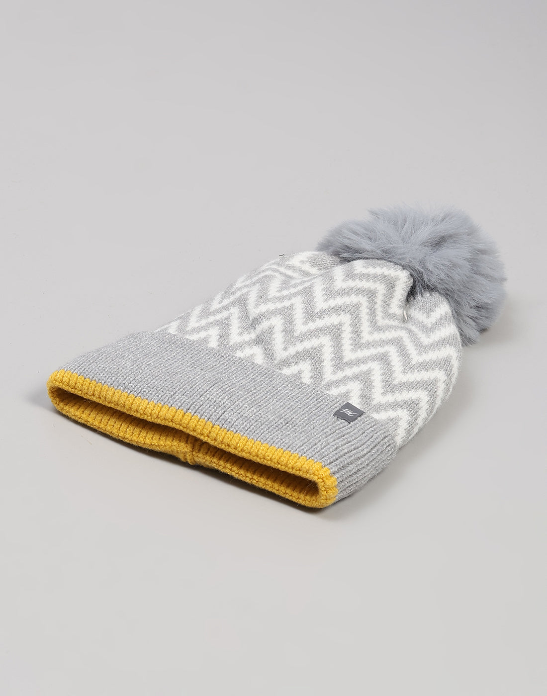 Women Grey Self Design Blend Wool Cap