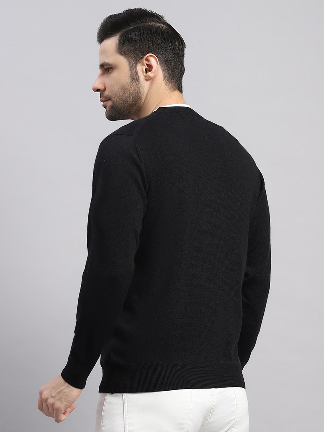 Luxuria Men Black Solid V Neck Full Sleeve Cardigan