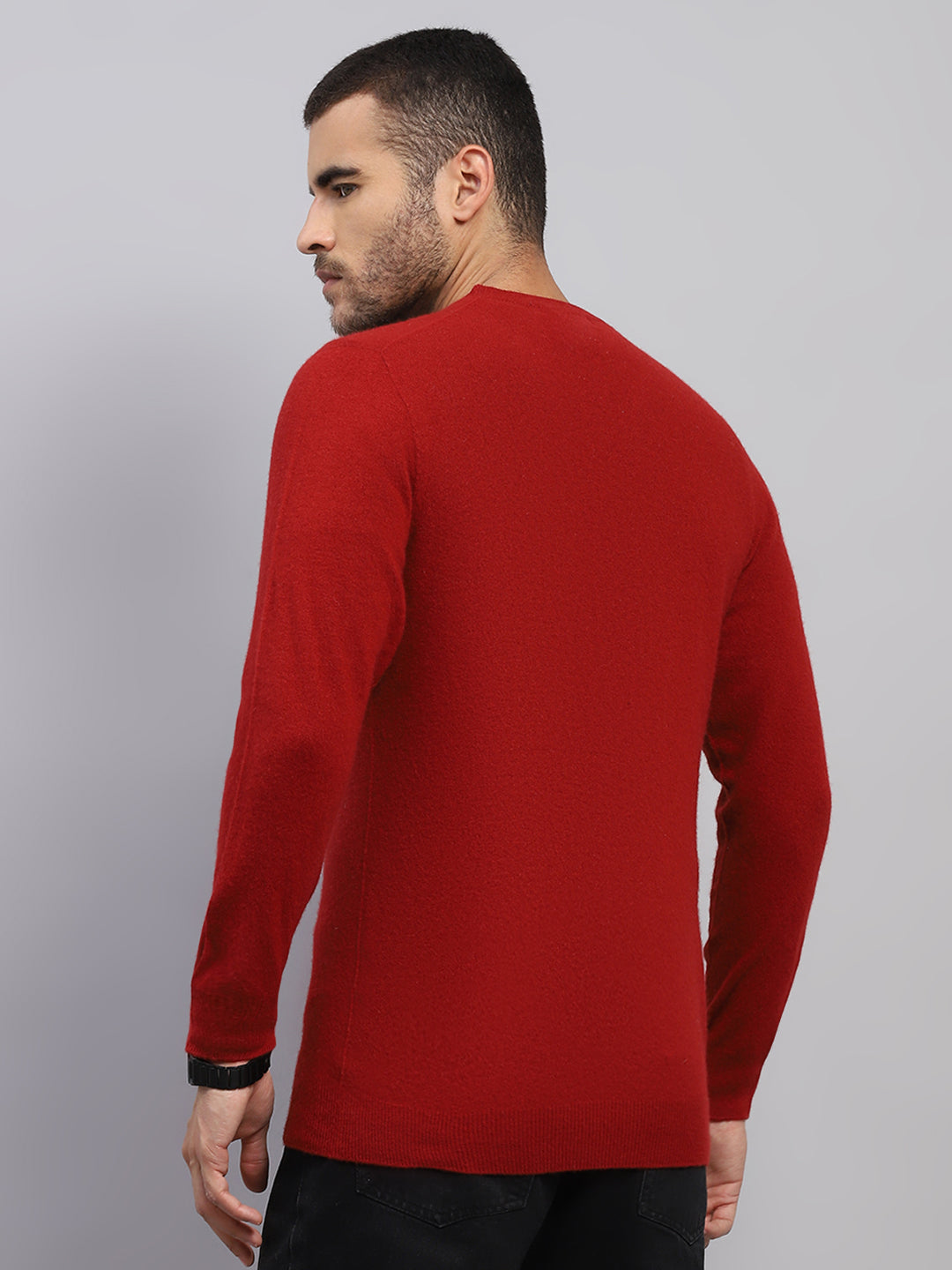 Luxuria Men Maroon Solid V Neck Full Sleeve Pullover