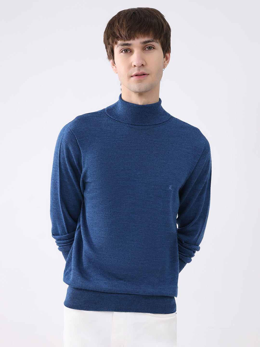 Luxuria Men Blue Solid High Neck Full Sleeve Pullover