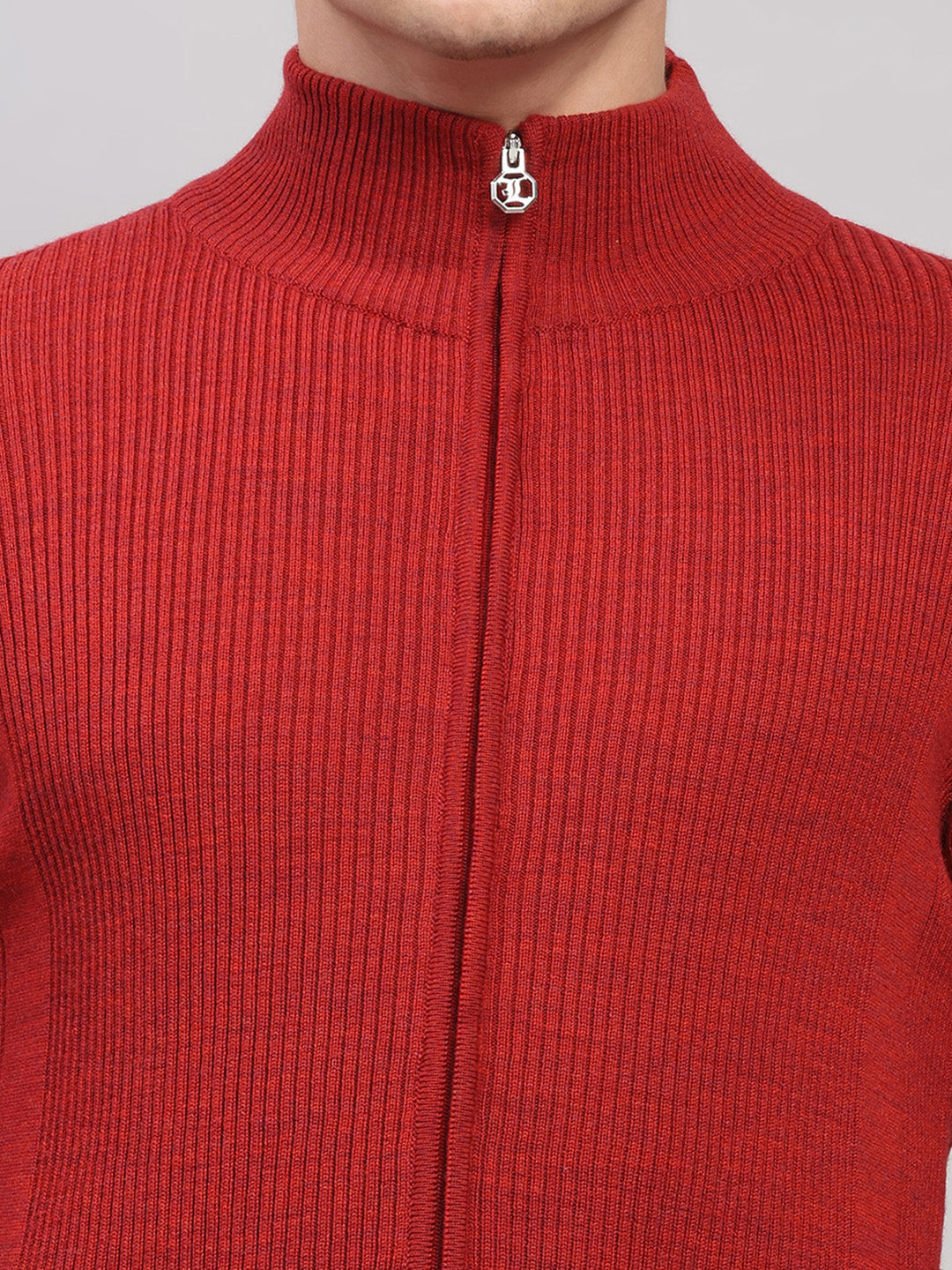 Luxuria Men Maroon Self Design Round Neck Full Sleeve Pullover