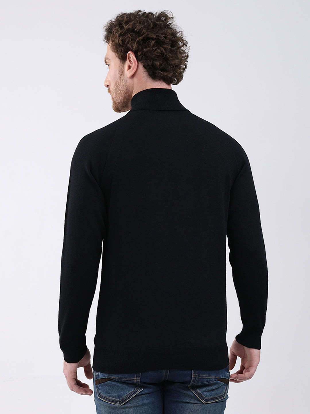 Men Black Solid Turtle Neck Full Sleeve Pullover
