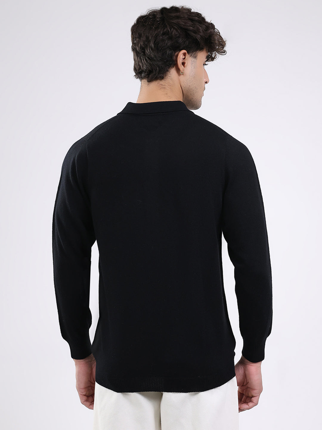 Men Black Solid Collar Full Sleeve Shirt