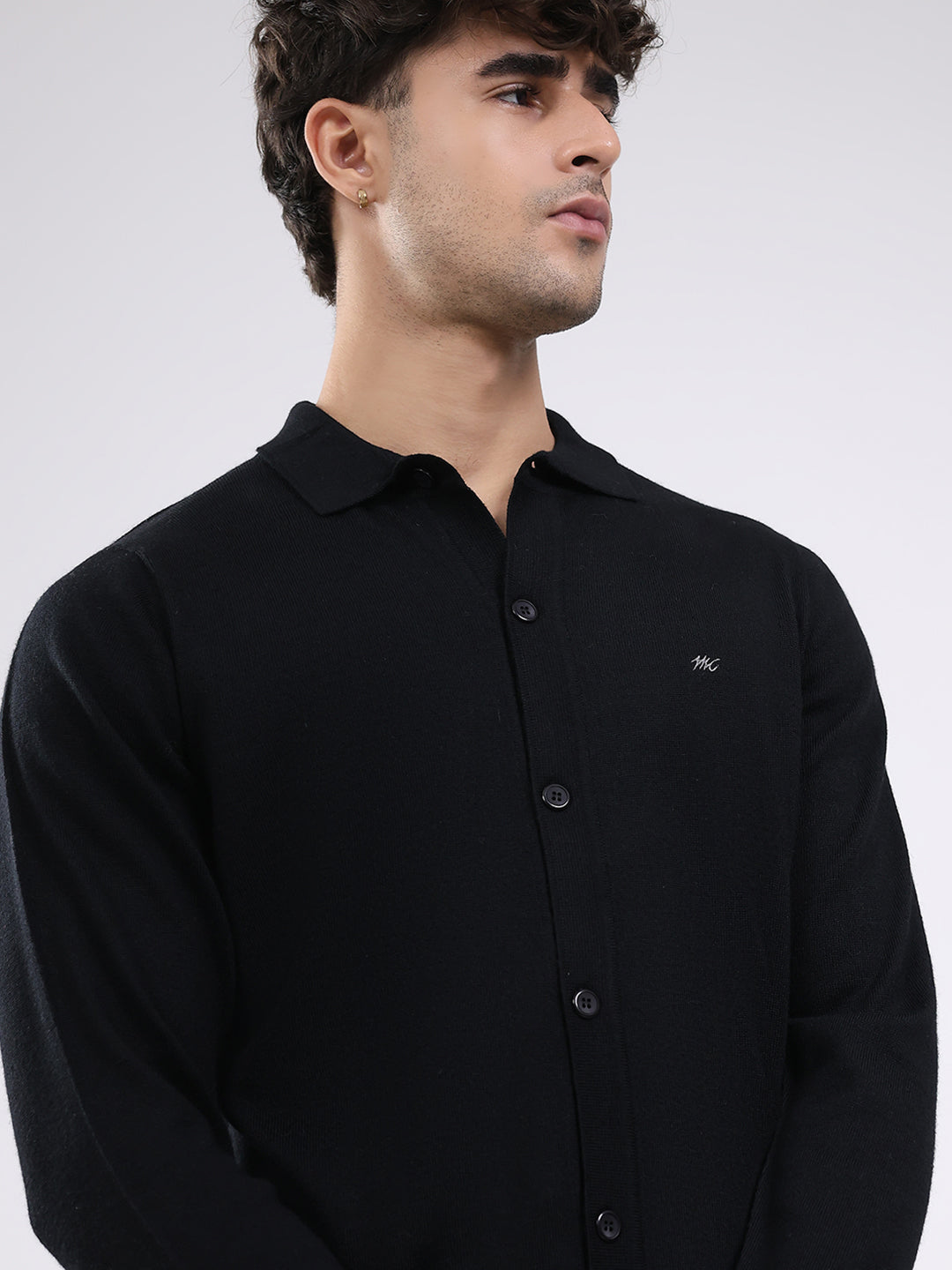 Men Black Solid Collar Full Sleeve Shirt