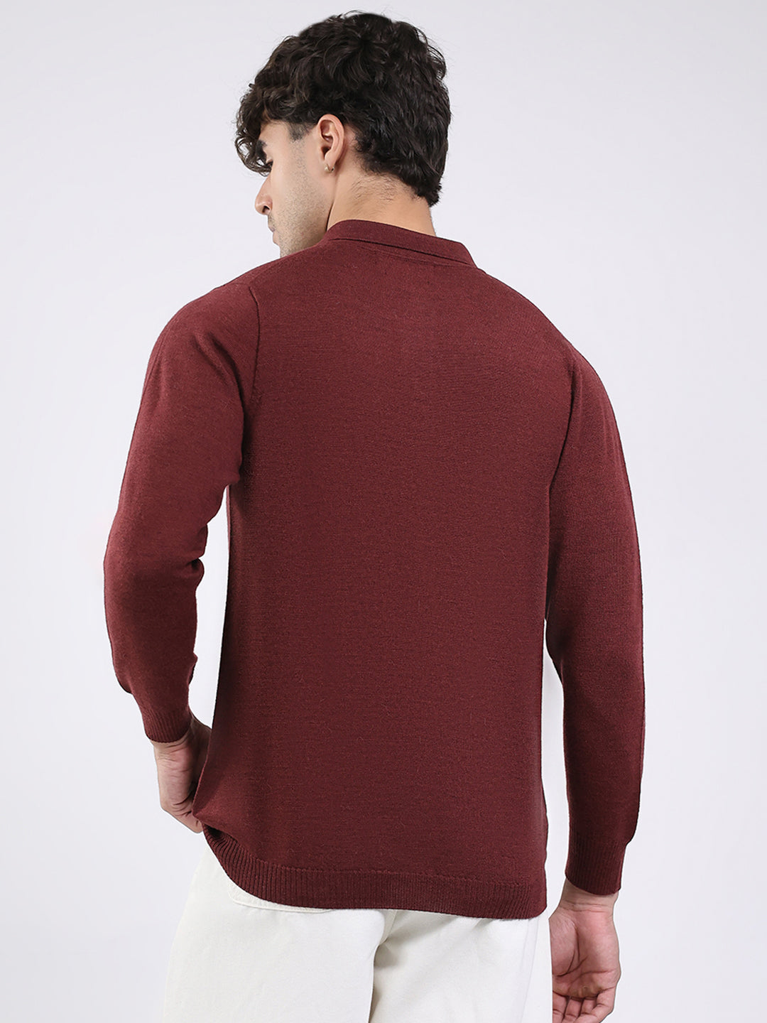 Men Maroon Solid Collar Full Sleeve Shirt