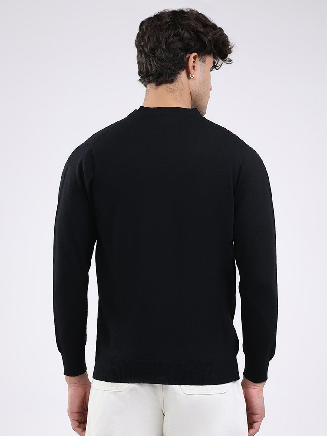 Men Black Solid V Neck Full Sleeve Cardigan