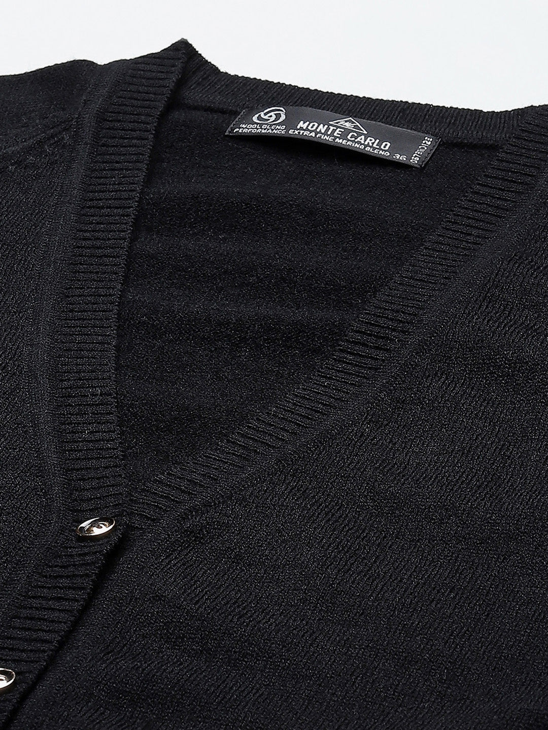 Women Black Solid V Neck Full Sleeve Cardigan