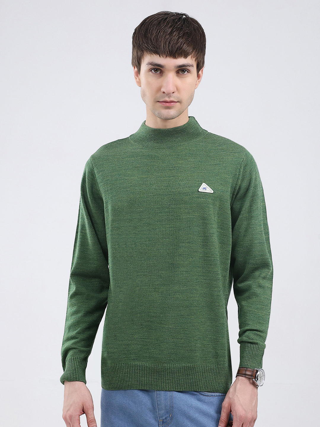Men Green Solid Turtle Neck Full Sleeve Pullover