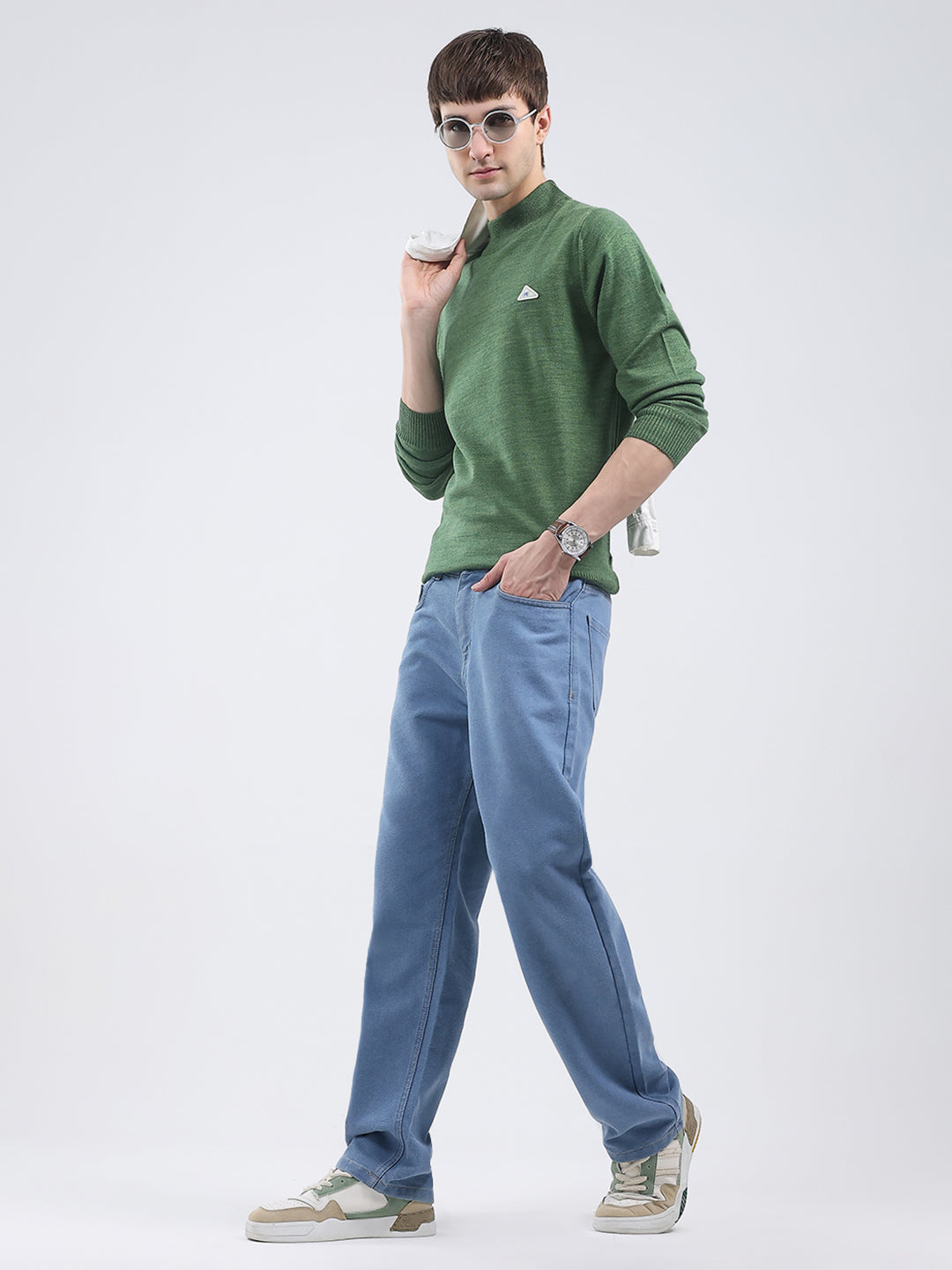 Men Green Solid Turtle Neck Full Sleeve Pullover