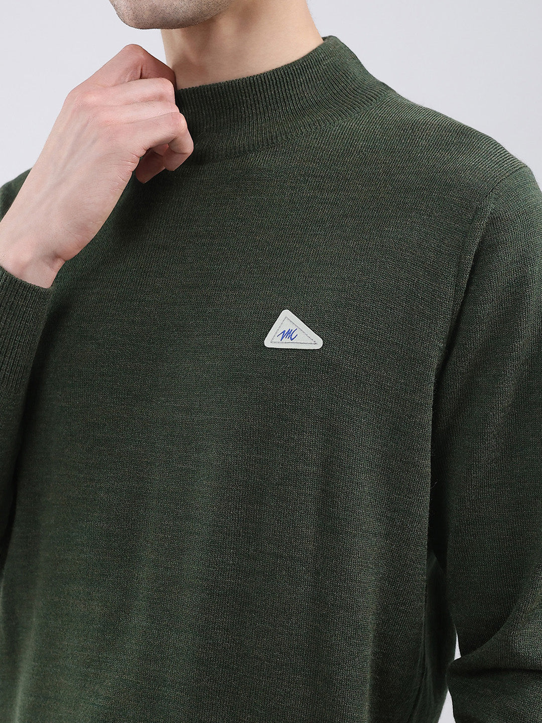 Men Green Solid Turtle Neck Full Sleeve Pullover