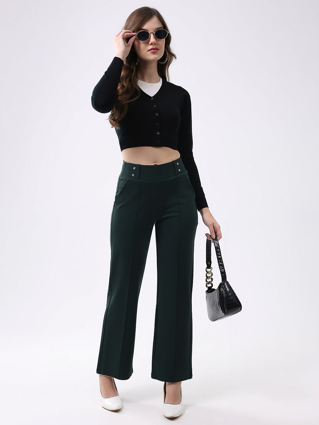 Women Black Solid V Neck Full Sleeve Cardigan