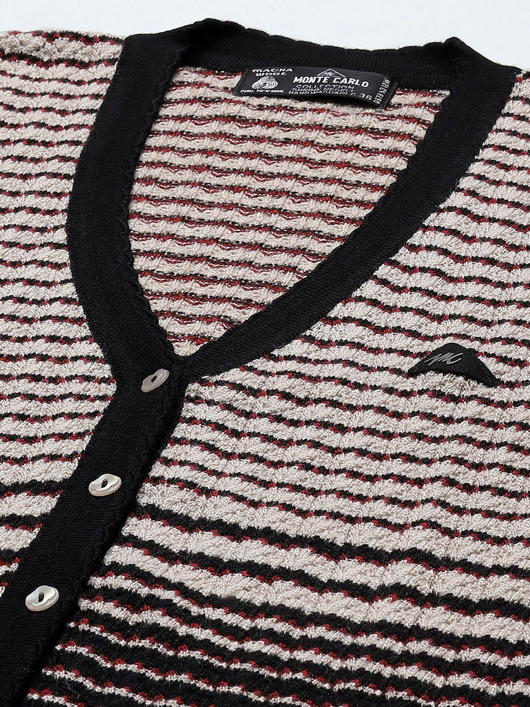 Women Black Self Design V Neck Full Sleeve Cardigan