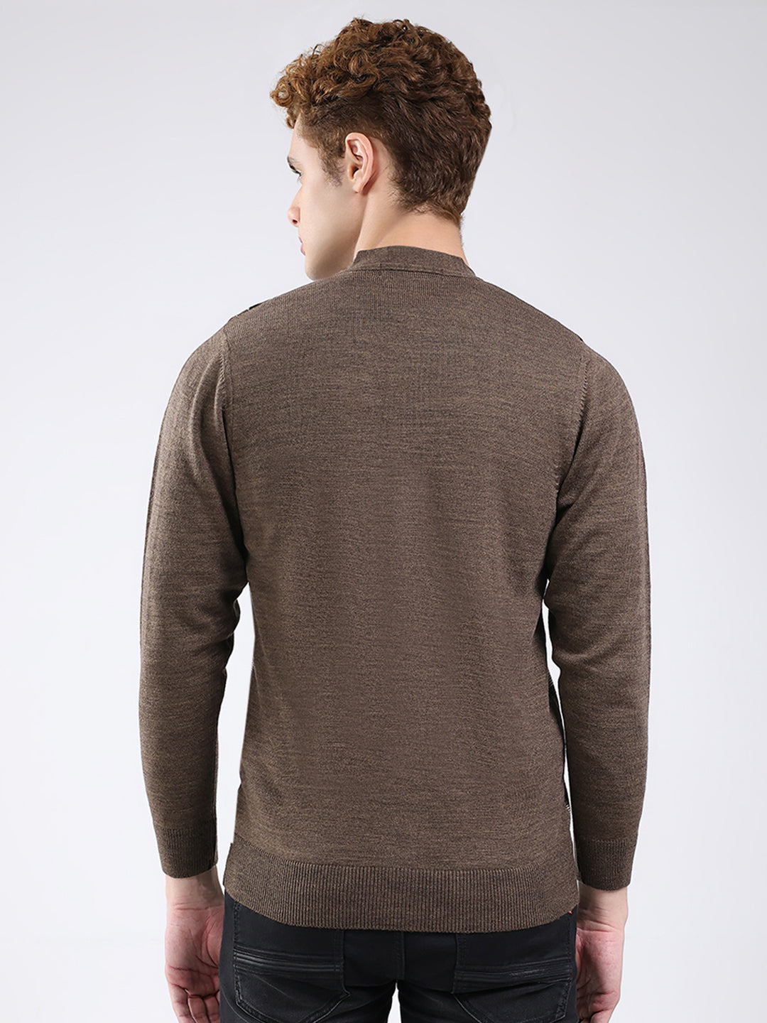 Men Brown Printed V Neck Full Sleeve Cardigan