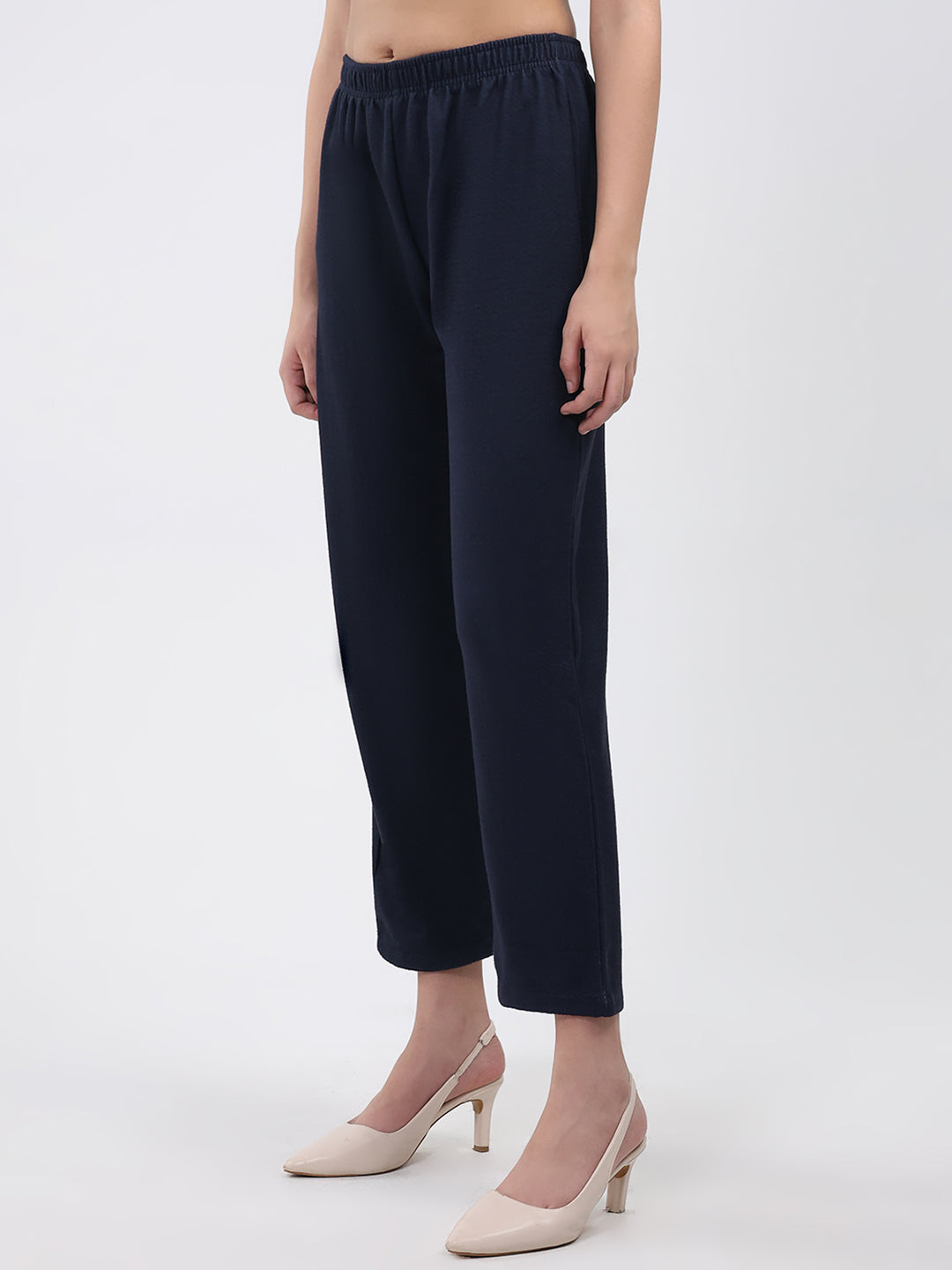 Women Blue Printed Round Neck Full Sleeve Kurti Set for Winter