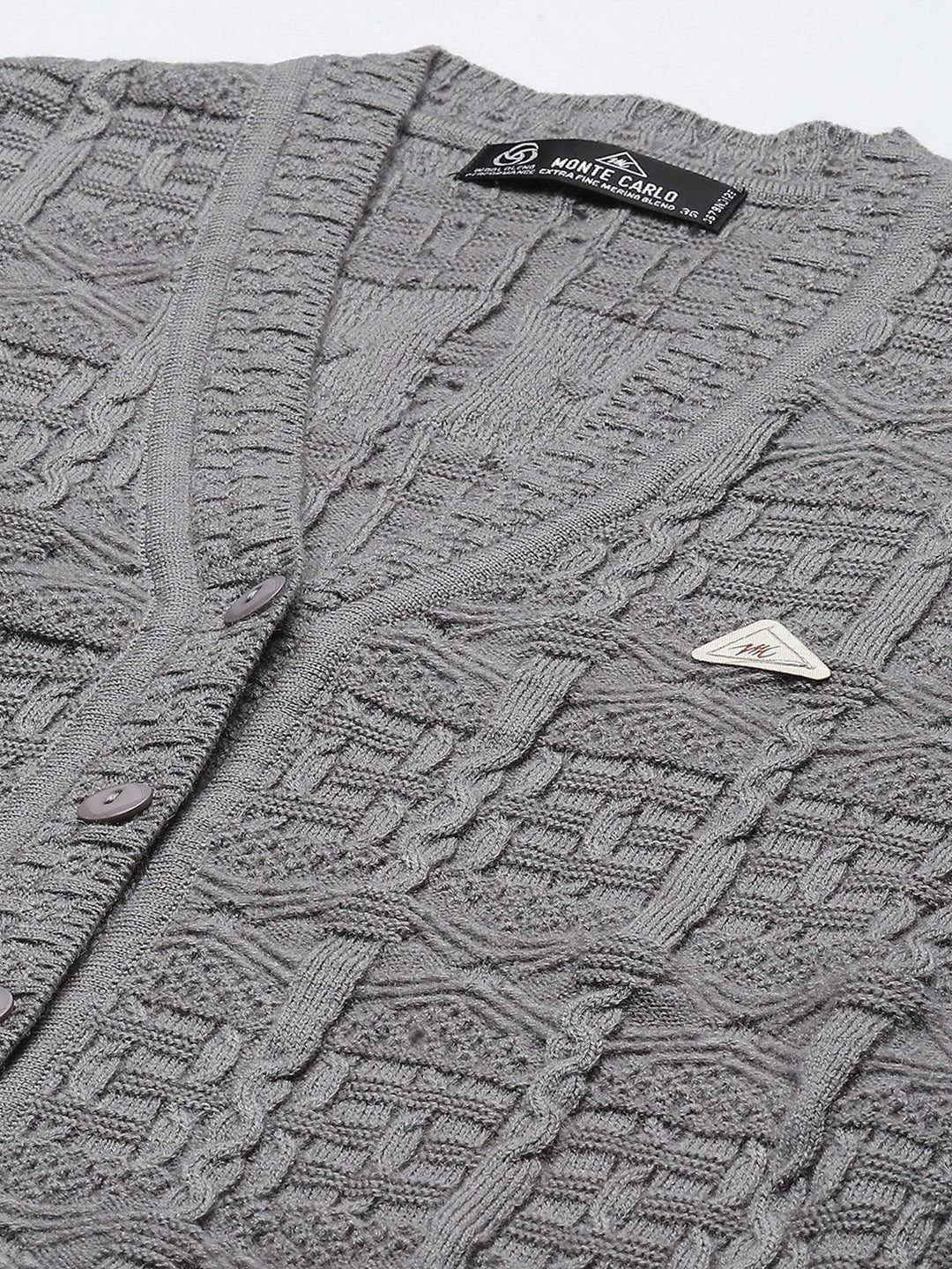 Women Grey Self Design V Neck Full Sleeve Cardigan