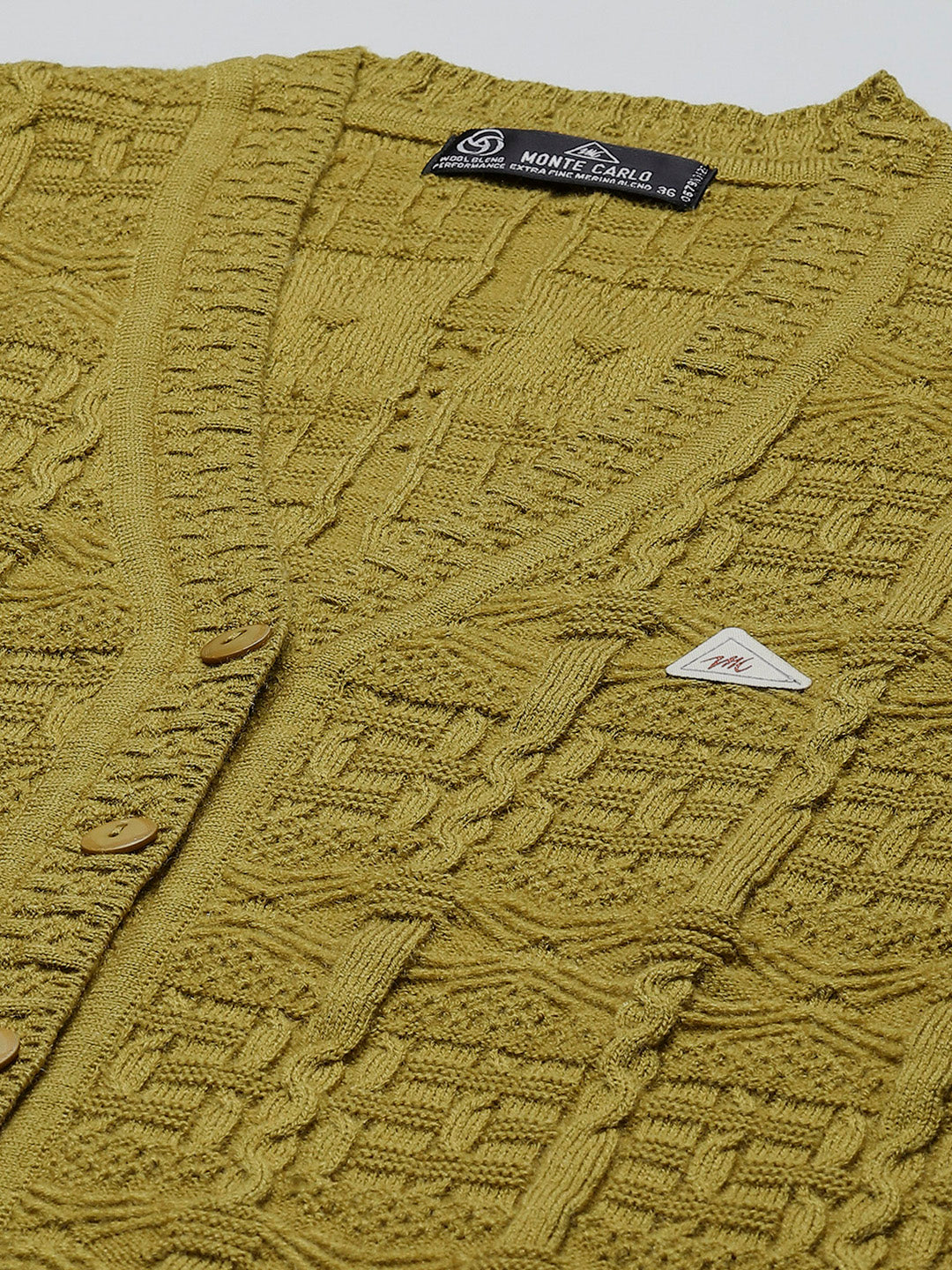 Women Mustard Self Design V Neck Full Sleeve Cardigan