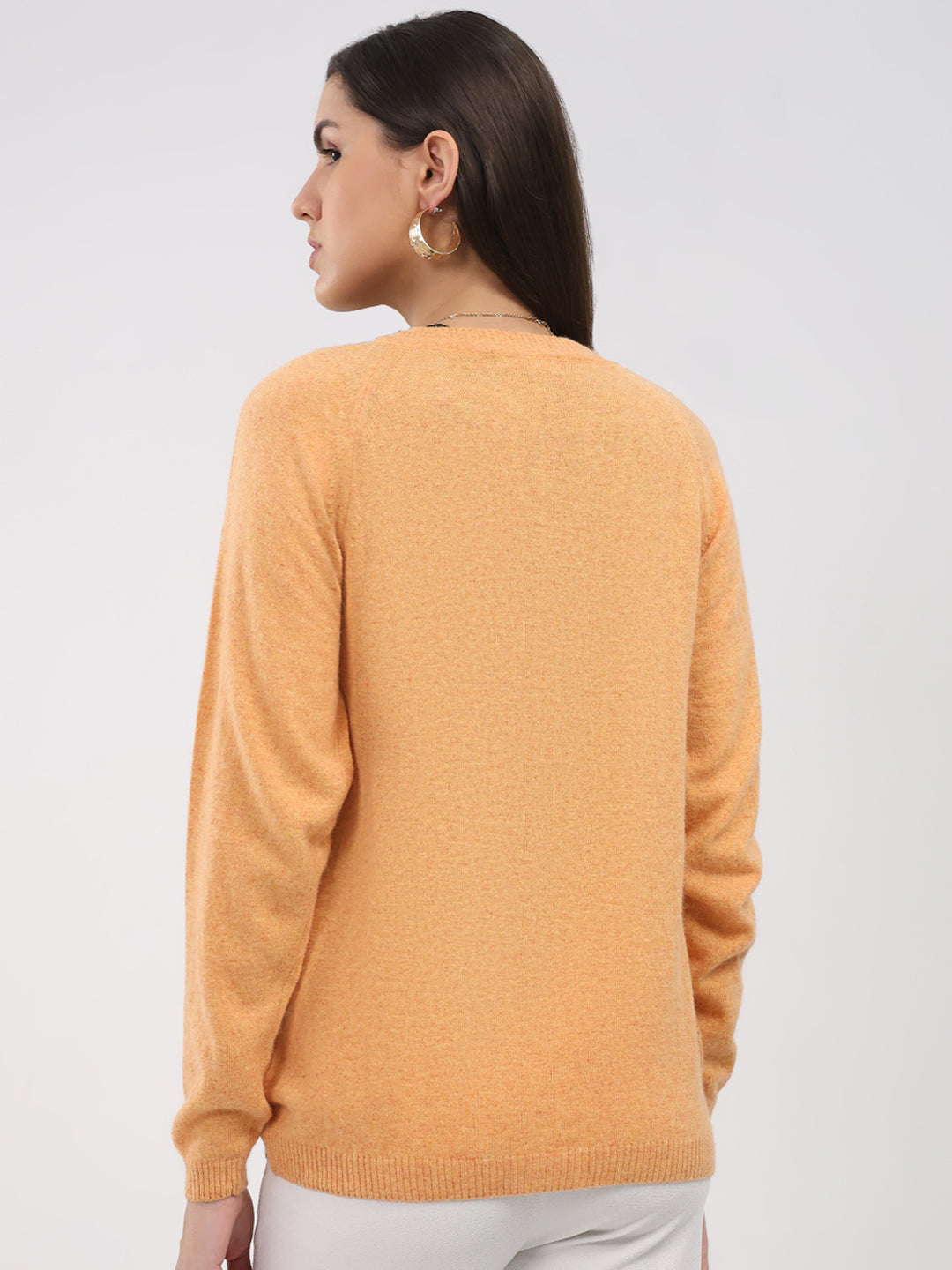 Women Peach Self Design V Neck Full Sleeve Cardigan