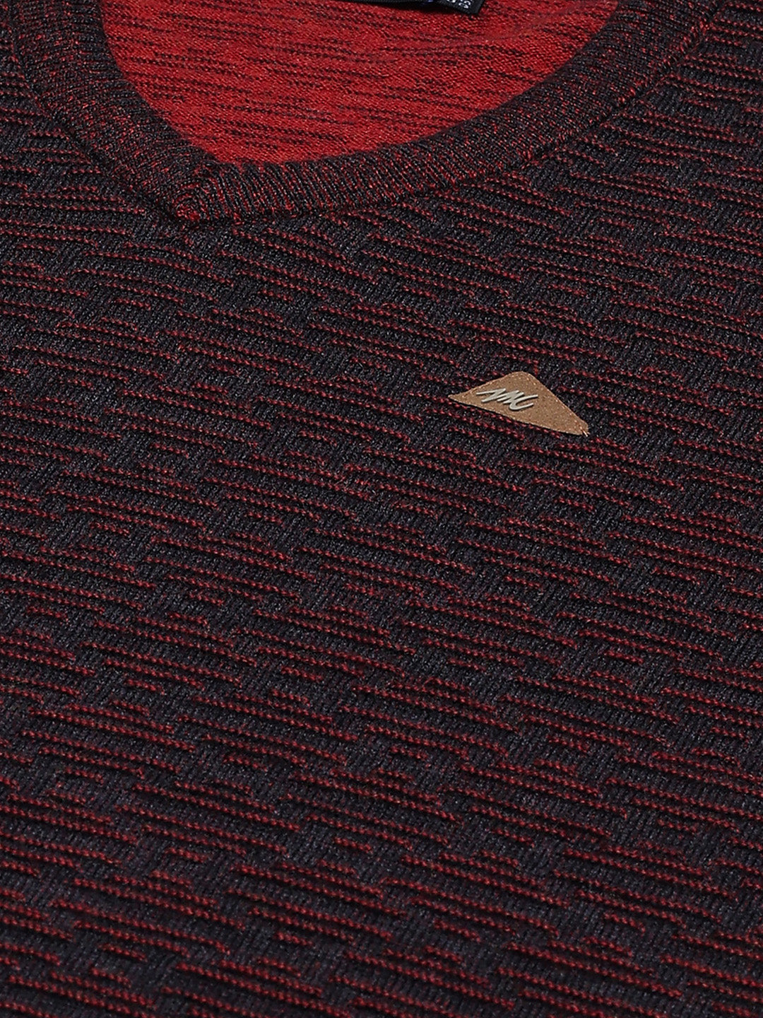 Men Maroon Self Design V Neck Full Sleeve Pullover