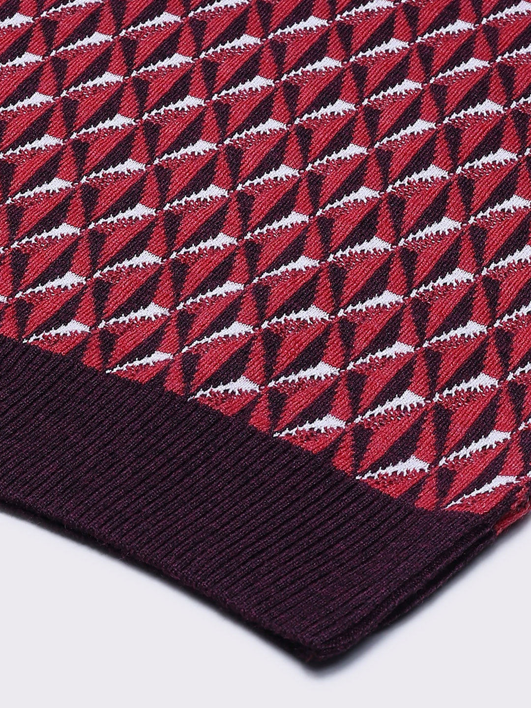 Men Red Self Design V Neck Full Sleeve Pullover