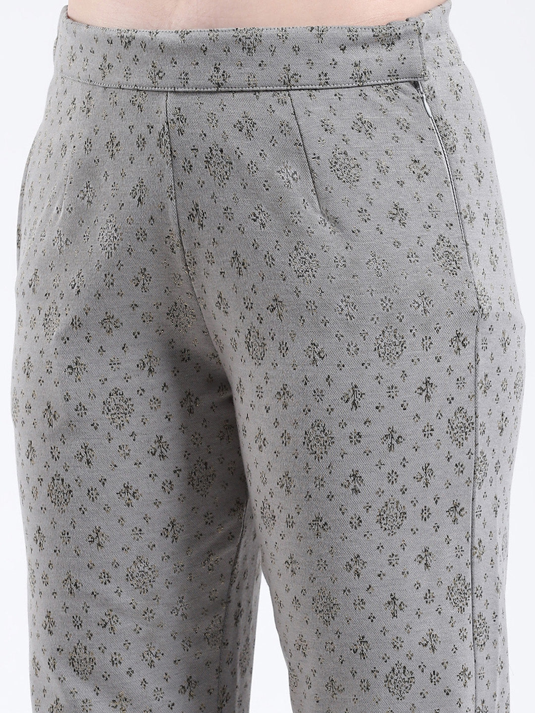 Women Grey Self Design Band Neck Full Sleeve Kurti Set for Winter