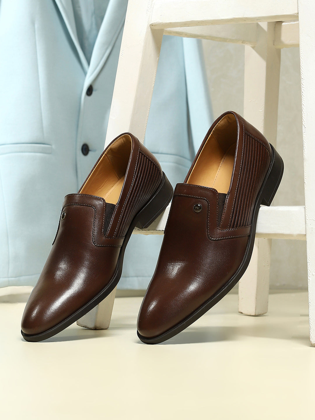 Men Brown Slip on Genuine Leather Formal Shoes