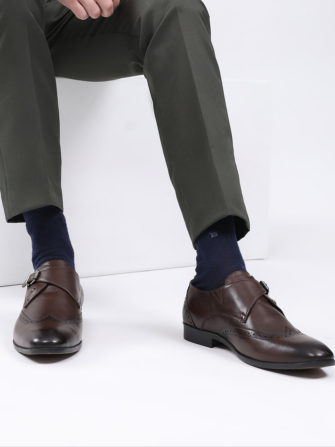 Men Brown Buckle Leather Formal Monks