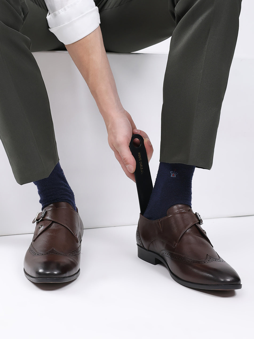 Men Brown Buckle Leather Formal Monks