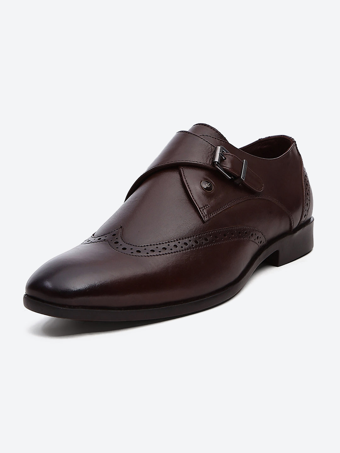 Men Brown Buckle Leather Formal Monks