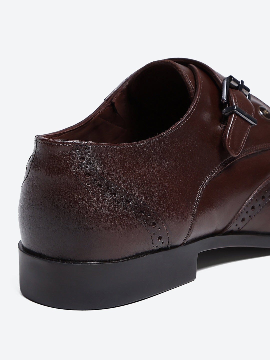 Men Brown Buckle Leather Formal Monks