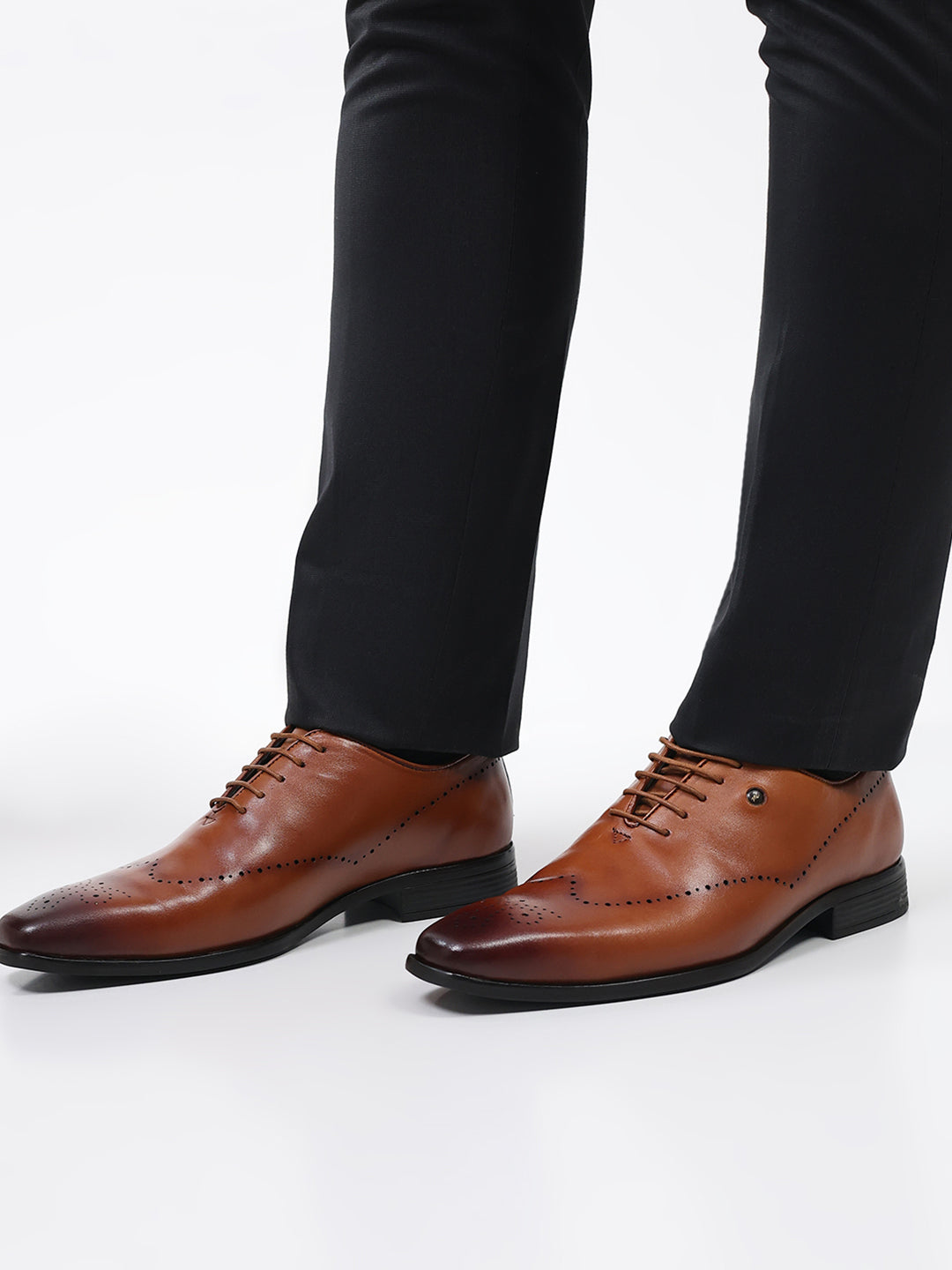 Men Tan Lace Up Genuine Leather Formal Oxfords