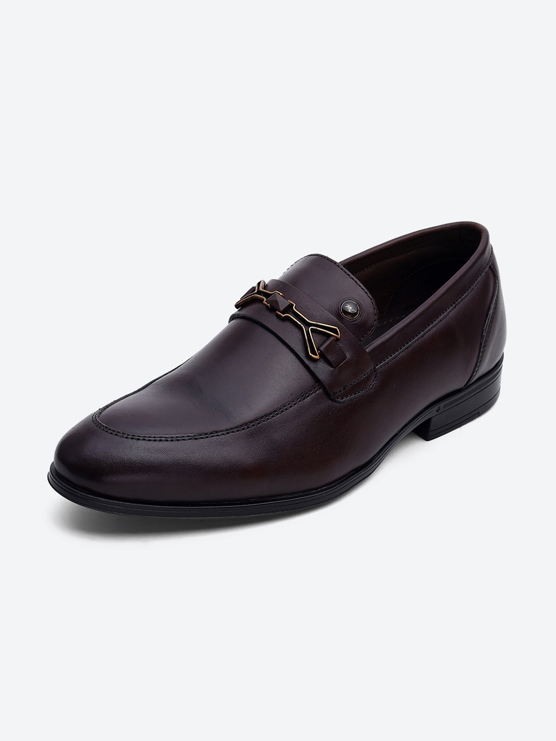 Men Brown Slip on Genuine Leather Horse-Bit Buckle Loafers
