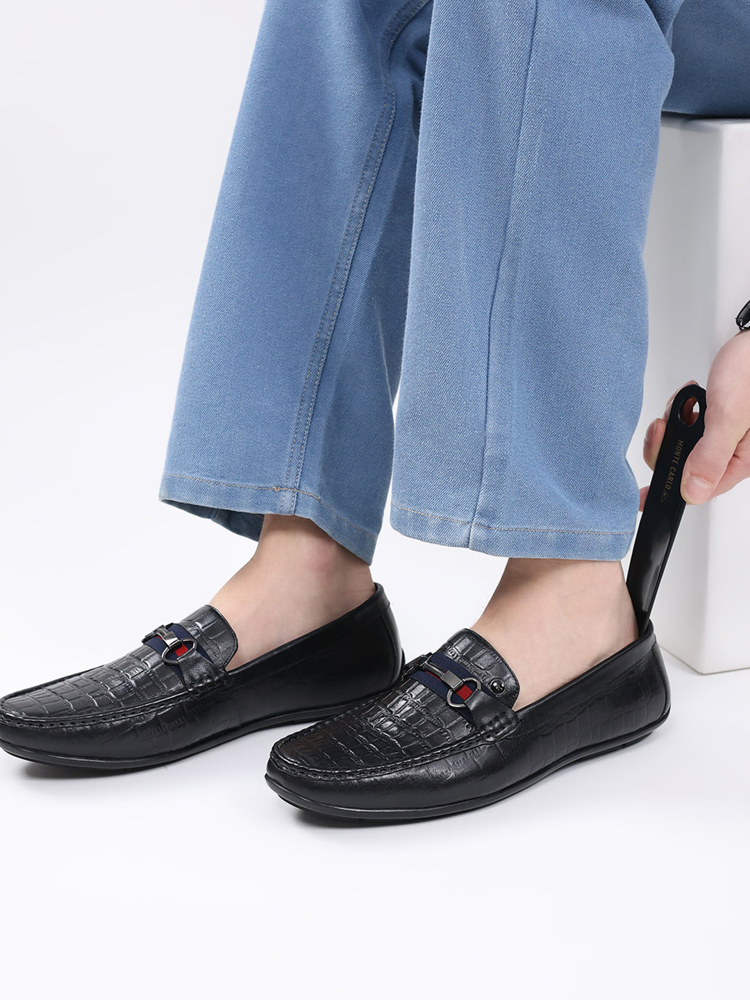 Men Black Slip on Leather Loafers