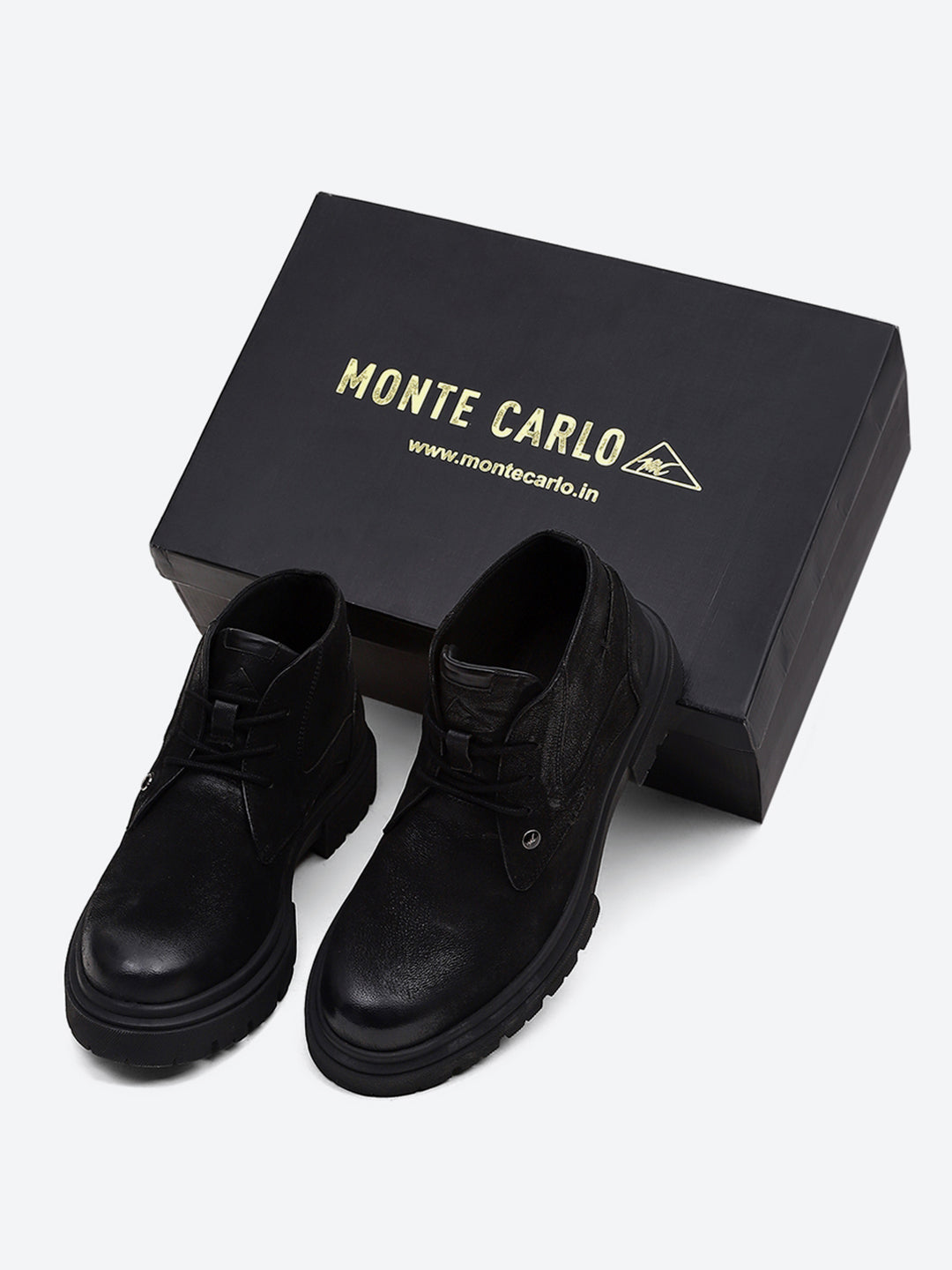 Men Black Lace Up Genuine Leather Comfortable and Light weight Outdoor Boots