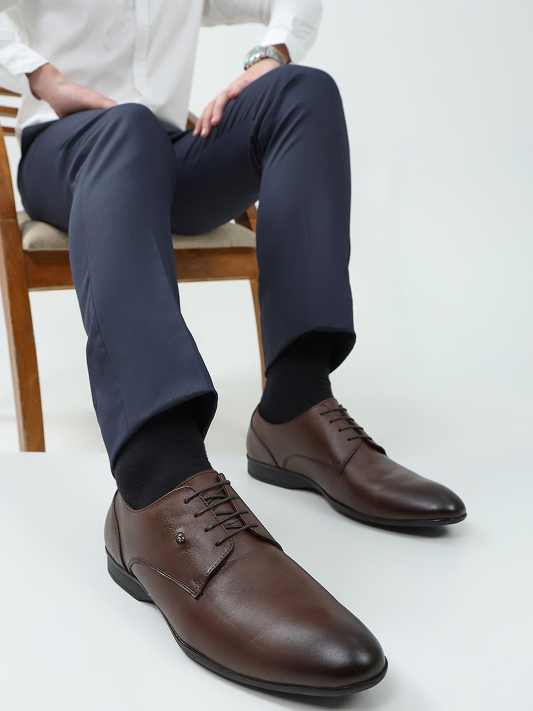 Men Tan Lace Up Genuine Leather Formal Derbys