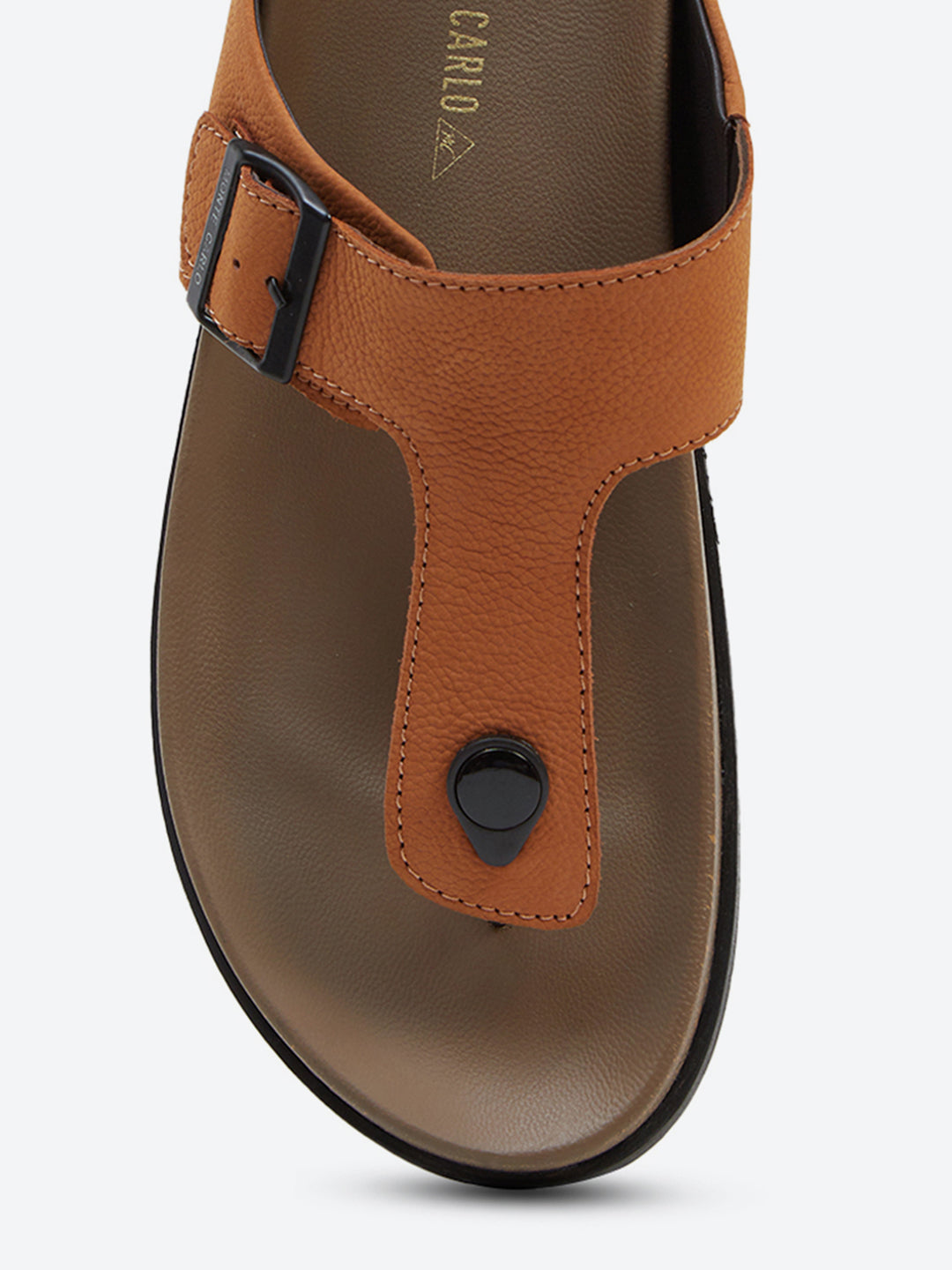 Men Tan Buckle Design Leather Slipper