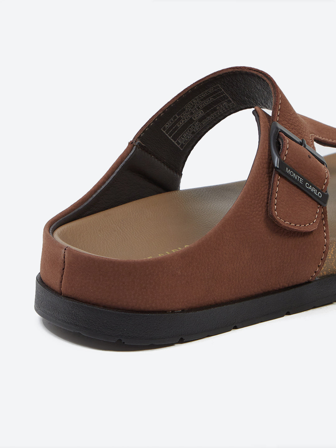 Men Brown Buckle Design Leather Slipper