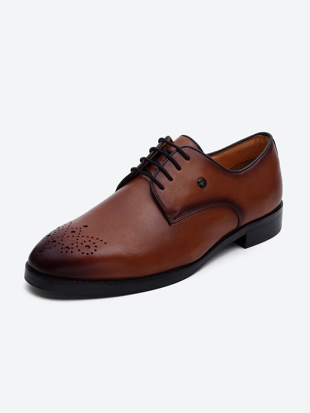 Men Tan Genuine Leather Comfortable Lace-Up Formal Derby Shoes