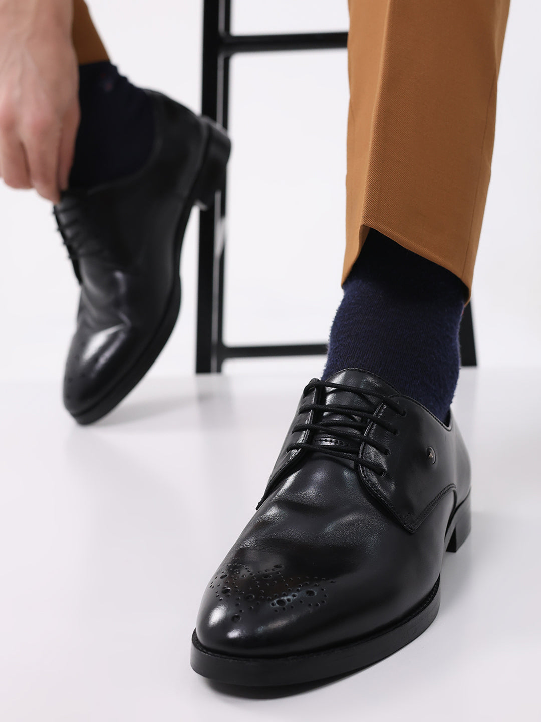 Men Black Genuine Leather Comfortable Lace-Up Formal Derby Shoes