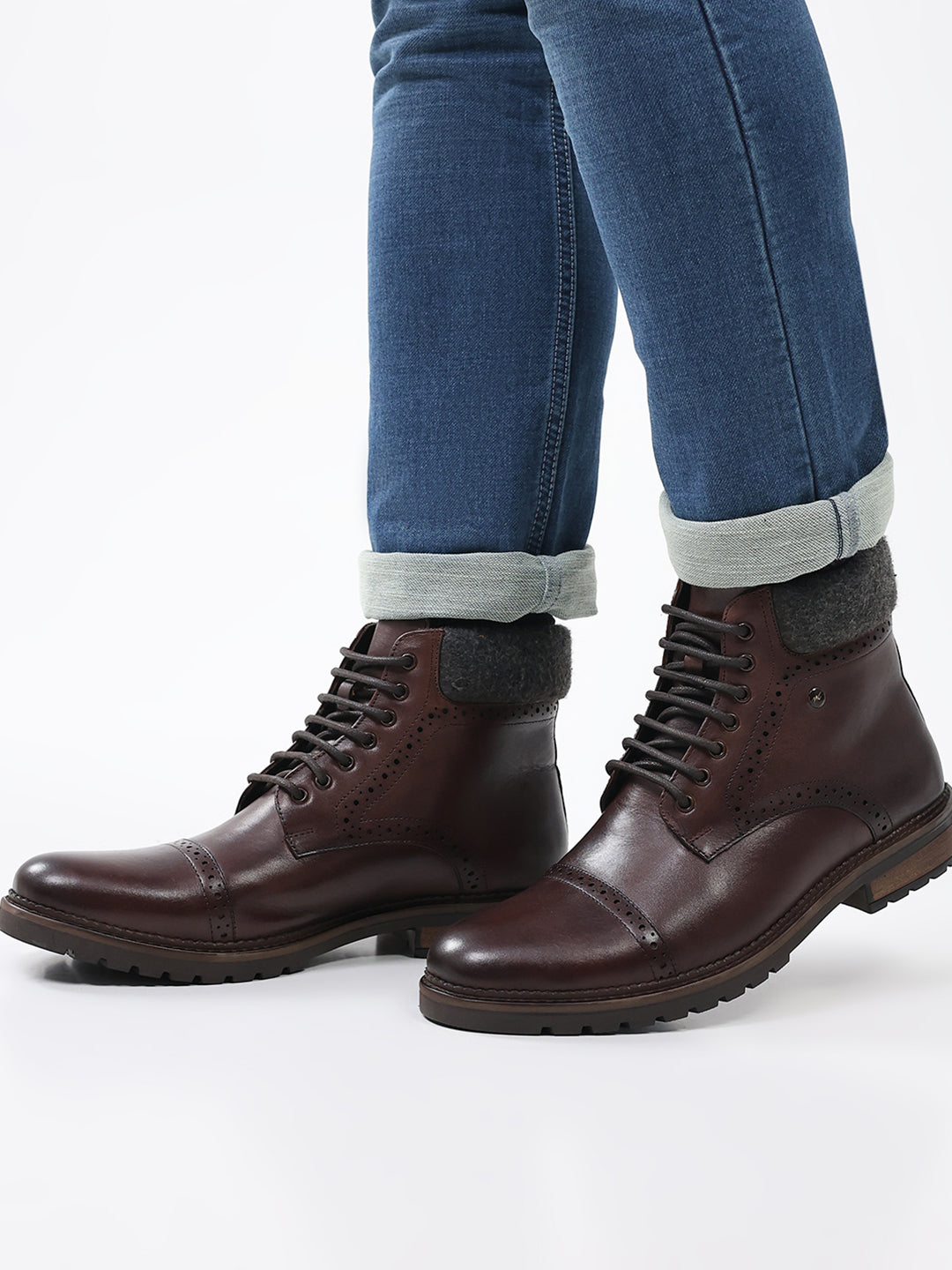 Men Brown Genuine Leather Lace Up Boots