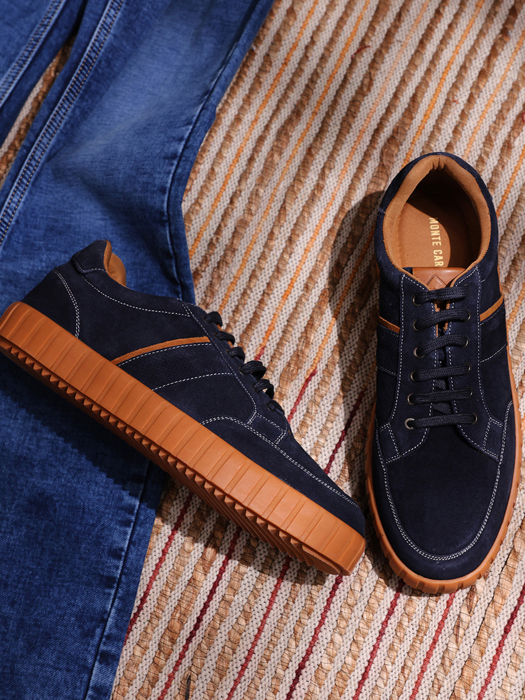 Men Blue Lace Up Genuine Leather Sneaker