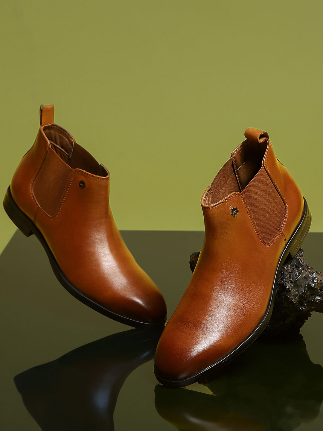 Monte Carlo Men's Tan Leather Chelsea Classic Slip-On Ankle Boots for Formal & Casual Wear