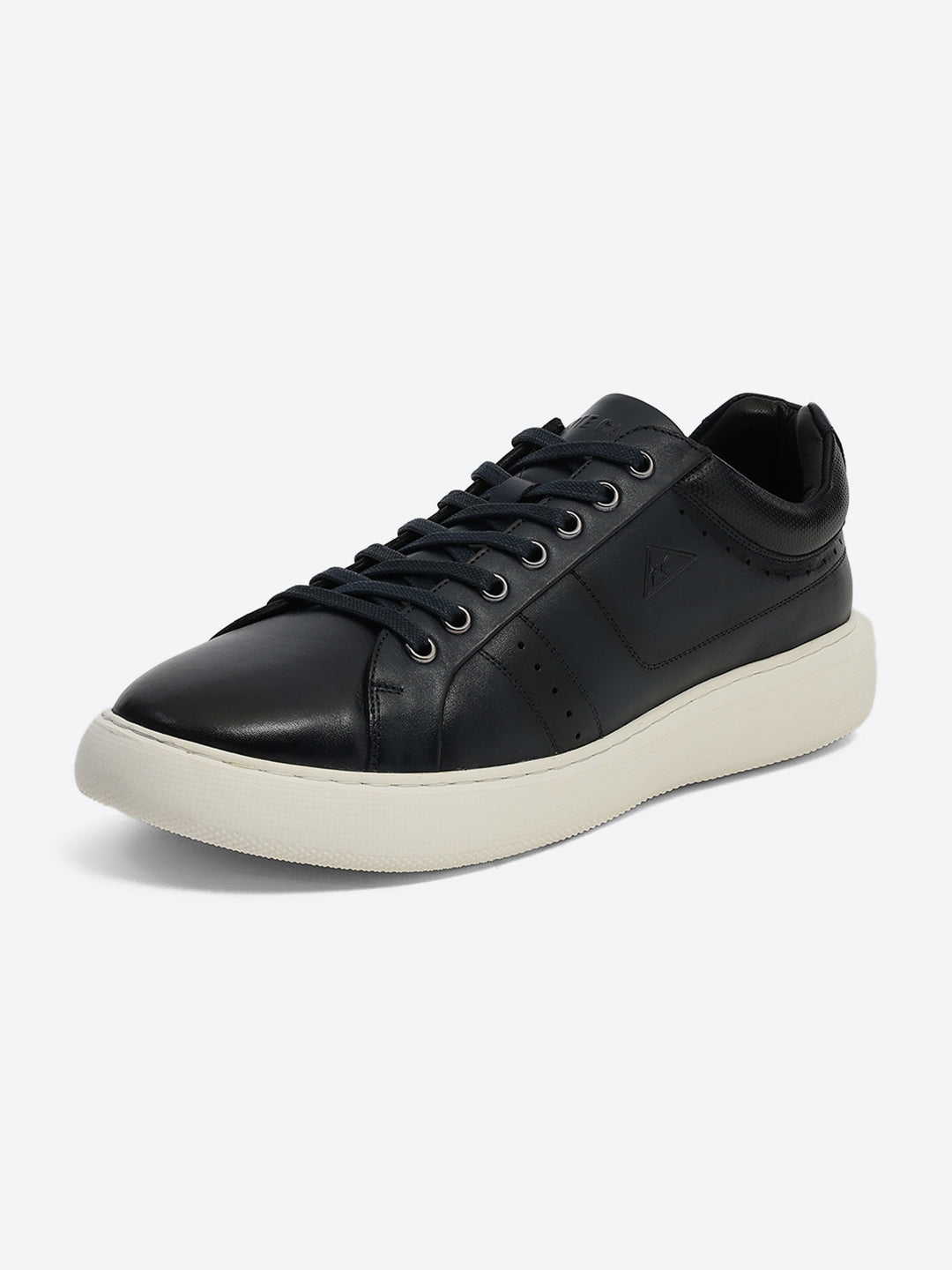 Men Navy Blue Lace Up Genuine Leather Sneaker