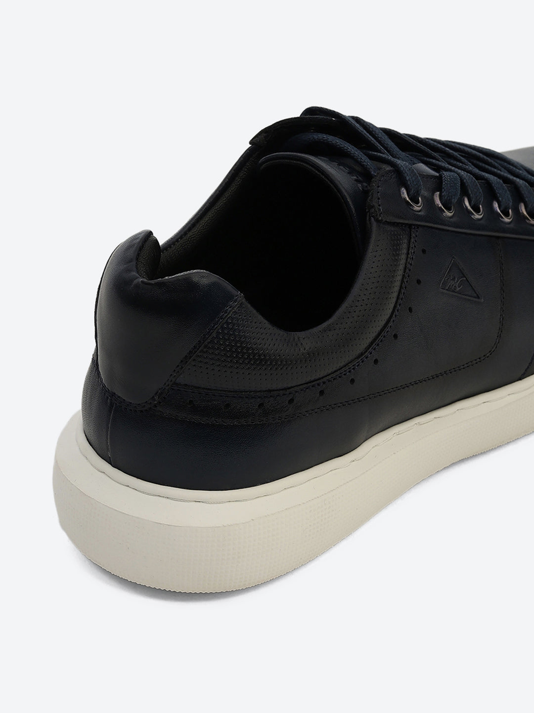 Men Navy Blue Lace Up Genuine Leather Sneaker