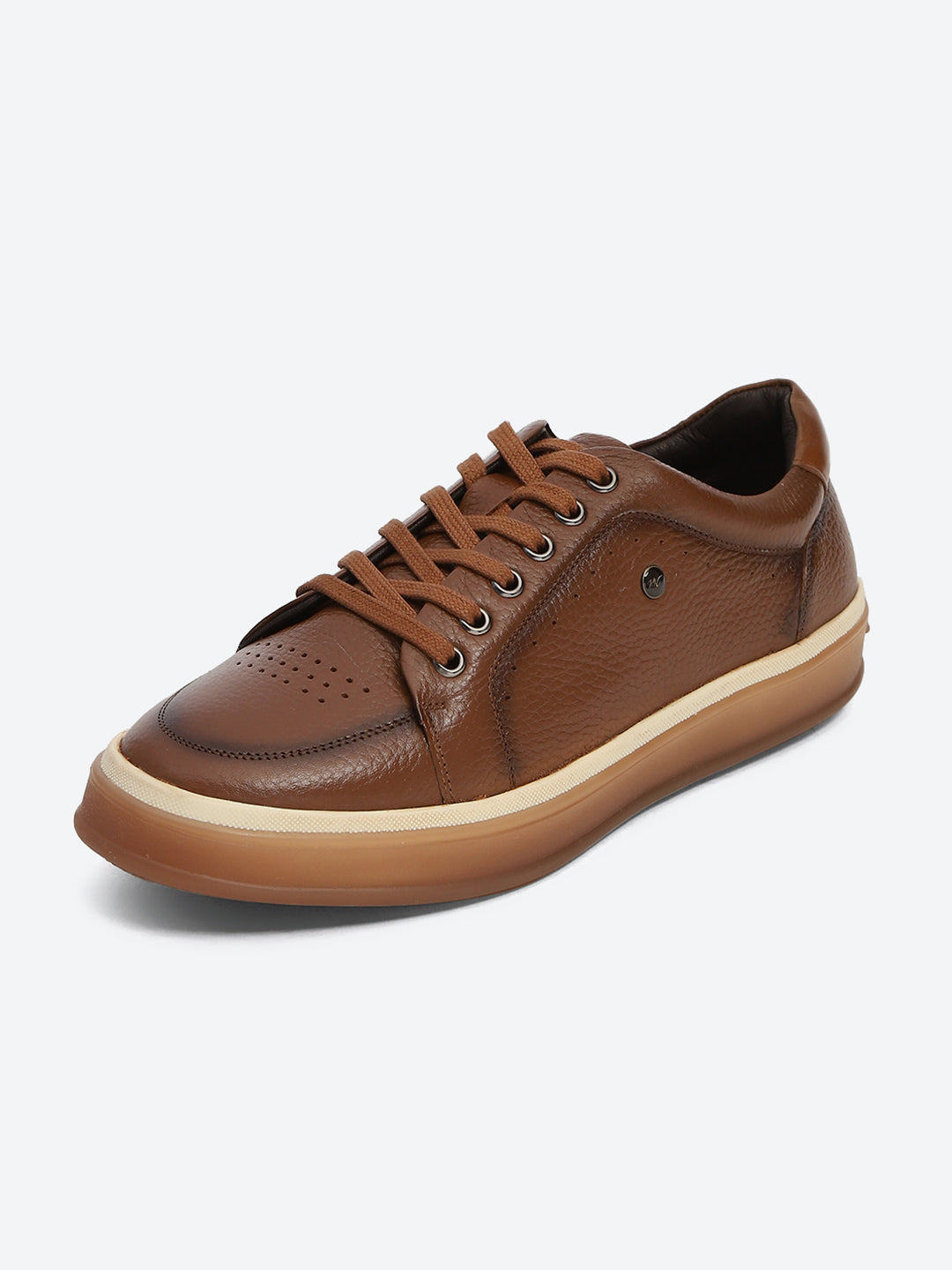Men Tan Casual Lace Up Genuine Leather Sneaker