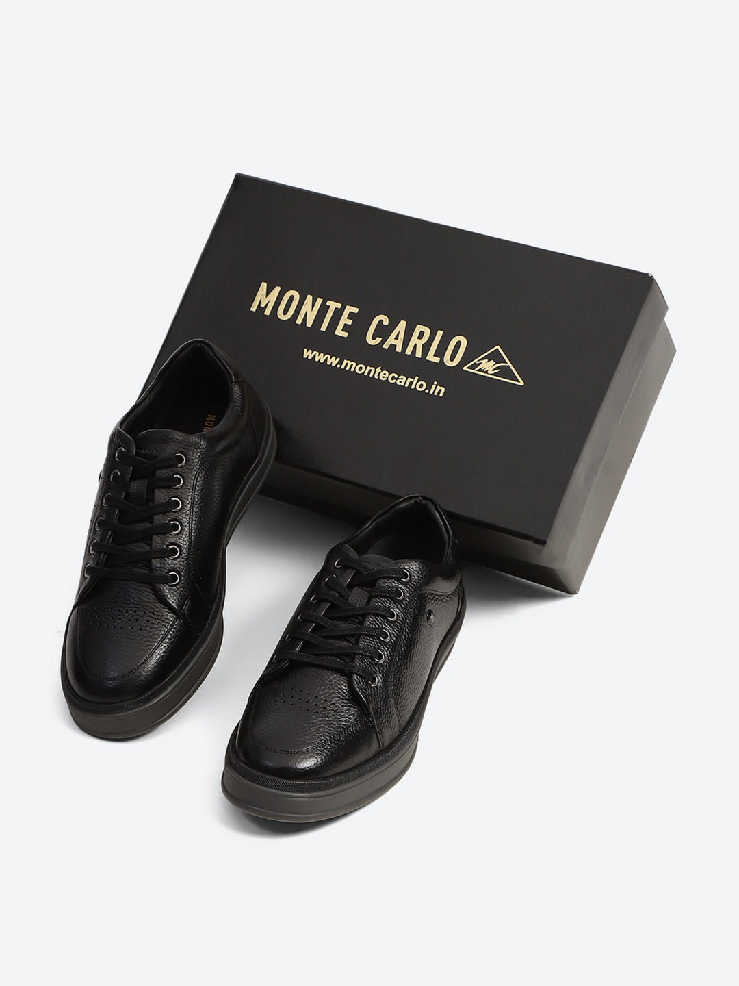 Monte Carlo Black Comfort Low-Top Leather Casual Sneakers for Men