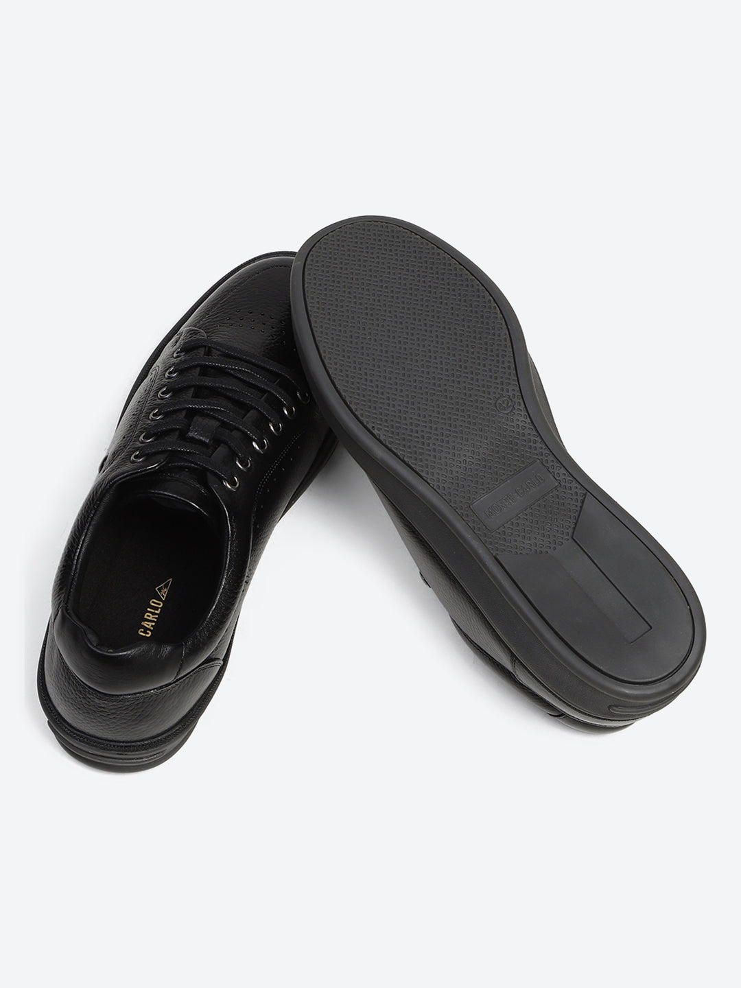 Monte Carlo Black Comfort Low-Top Leather Casual Sneakers for Men