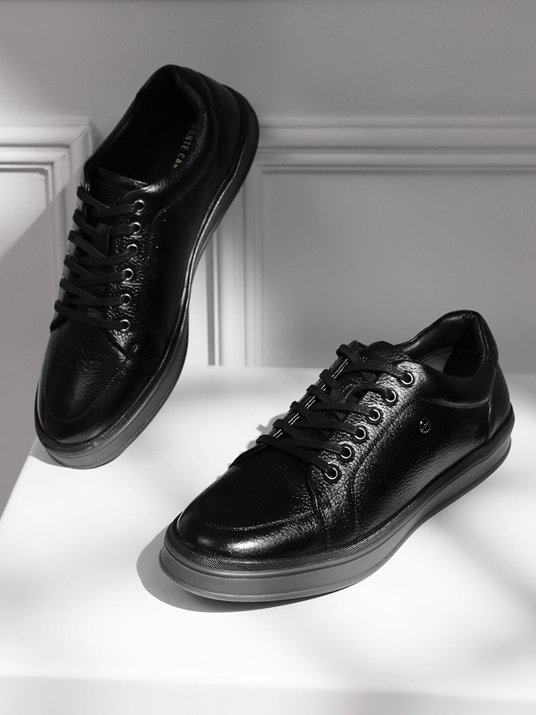 Monte Carlo Black Comfort Low-Top Leather Casual Sneakers for Men